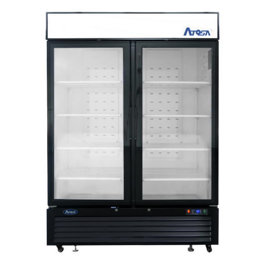 Atosa Two-Section Bottom Mount Glass Door Freezer Black 54"W