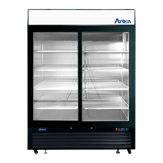 Atosa Two-Section Bottom Mount Sliding Glass Door Refrigerator Black 54"W