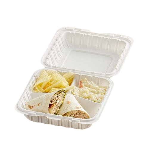 Biodegradable 3 Compartment Hinged Container 8" x 8" x 3" DHL-83 - 200/Case