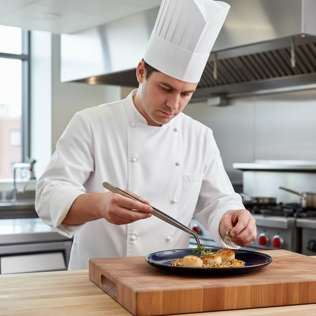 Mercer Culinary Stainless Steel Curved Tip Precision Tong 9.3" M35131