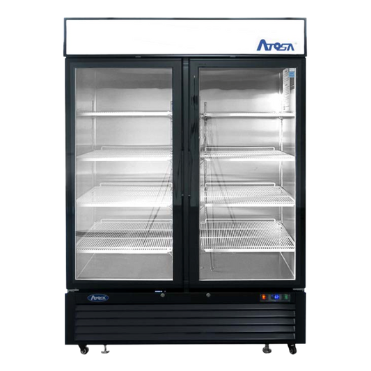Atosa Two-Section Bottom Mount Glass Door Refrigerator Black 54"W
