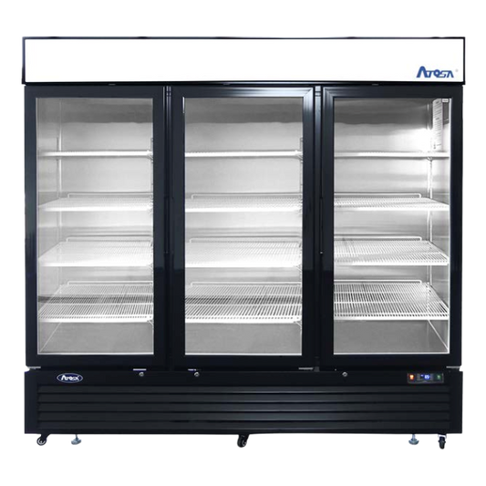 Atosa Three-Section Bottom Mount Glass Door Refrigerator Black 82"W