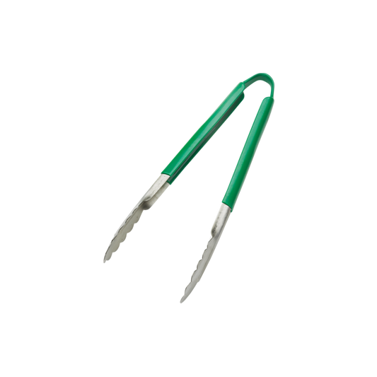 Browne 5511GR Green PVC Coated One-Piece Stainless Steel Tongs, 9"