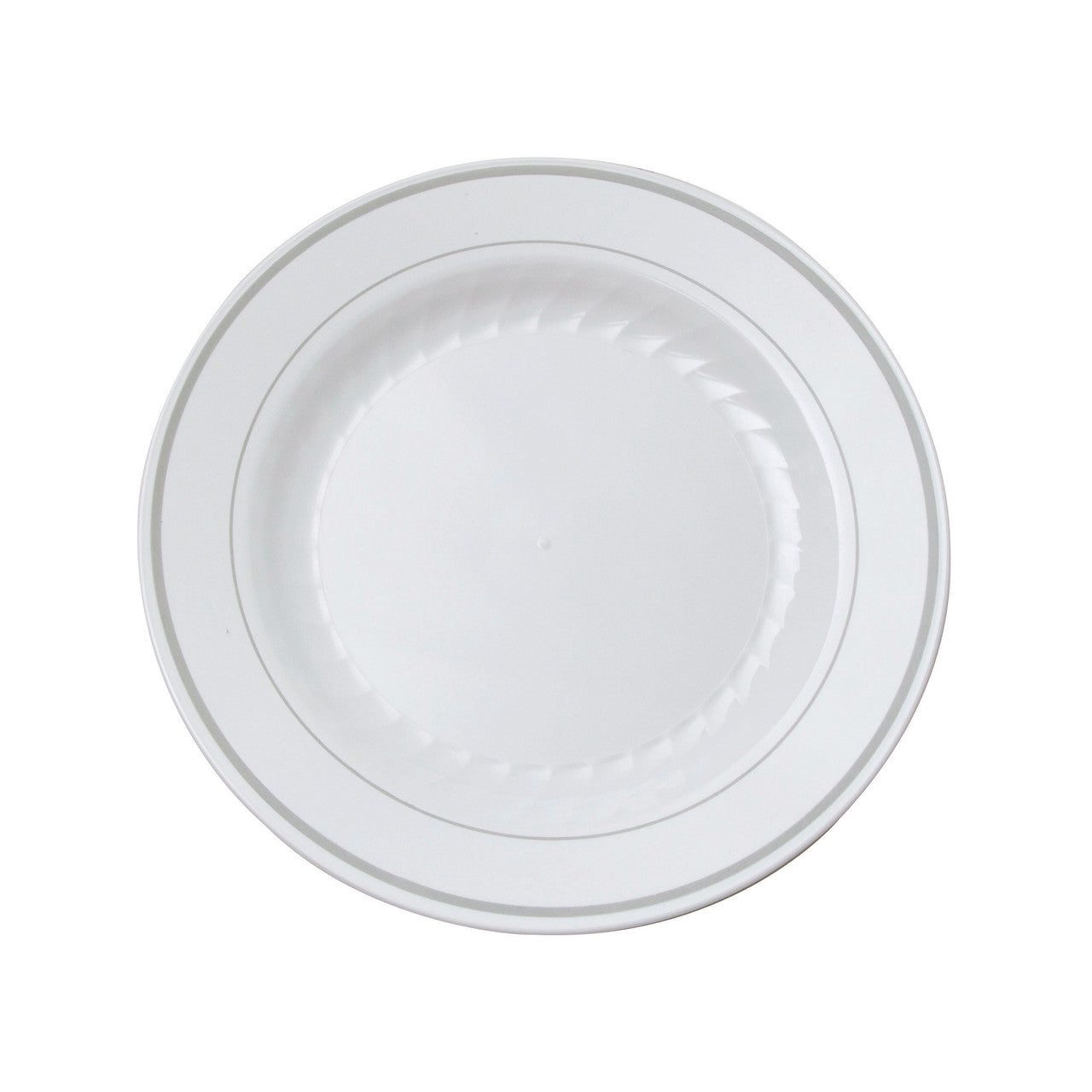 Plastic Plate White with Silver Bands 7" - 150/Case