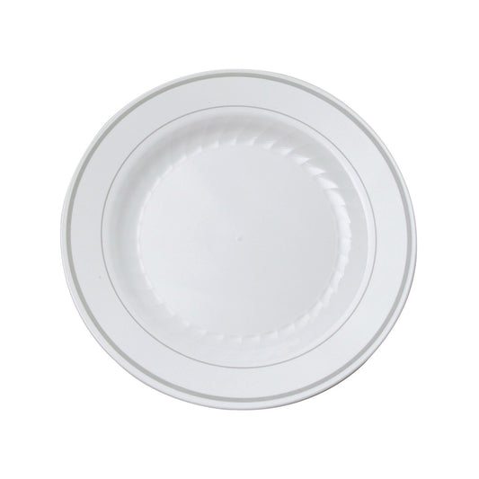 Visions White Plastic Plate with Silver Bands 6" - 15/Pack