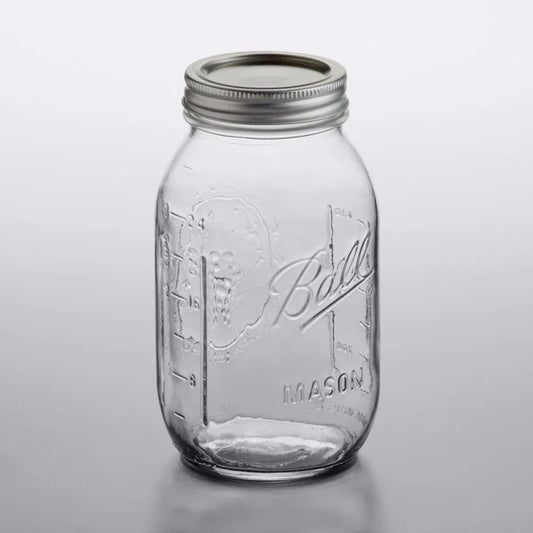 Ball Quart Regular Mouth Glass Canning Jar with Silver Metal Lid 32 oz. 62000