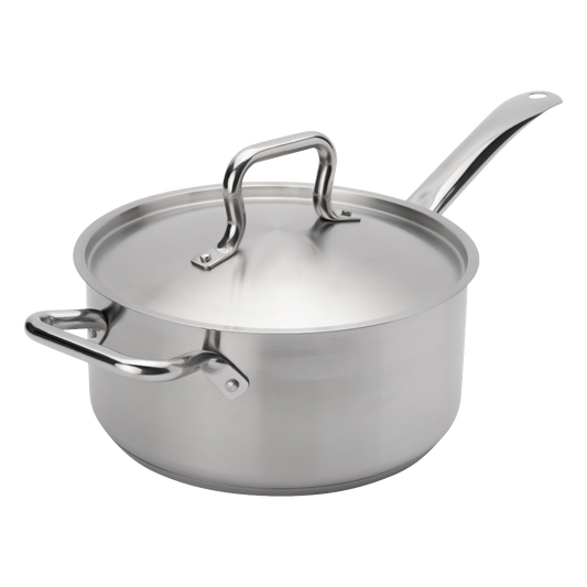 Browne 5734035 Elements Stainless Steel Sauce Pan with Cover 9" Dia., 5.3 qt