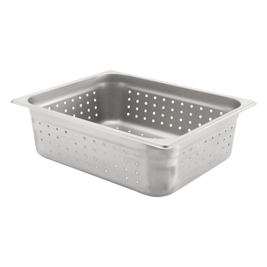 Browne 5781214 Stainless Steel Anti-Jam Perforated Half Size Steam Table Pan 4" Deep, 7 qt