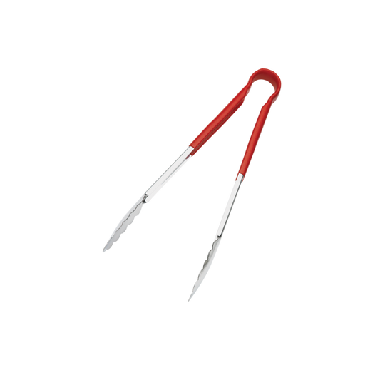 Browne 5511RD Red PVC Coated One-Piece Stainless Steel Tongs, 9"