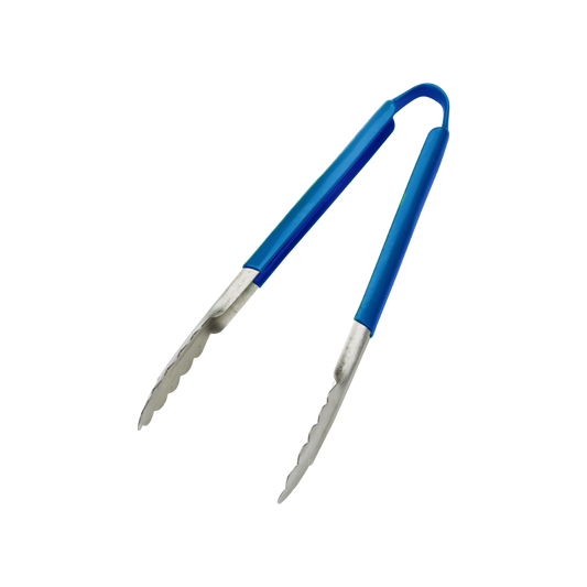 Browne 5512BL Blue PVC Coated One-Piece Stainless Steel Tongs, 12"