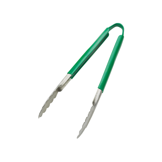 Browne 5512GR Green PVC Coated One-Piece Stainless Steel Tongs, 12"