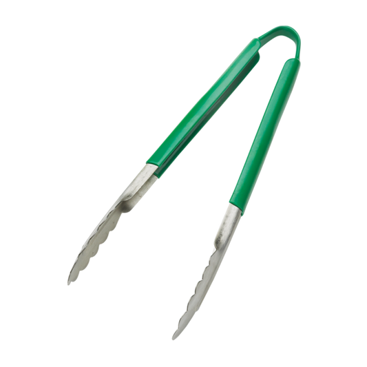 Browne 5513GR Green PVC Coated One-Piece Stainless Steel Tongs, 16"