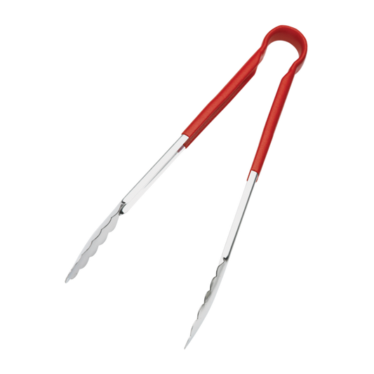 Browne 5513RD Red PVC Coated One-Piece Stainless Steel Tongs, 16"