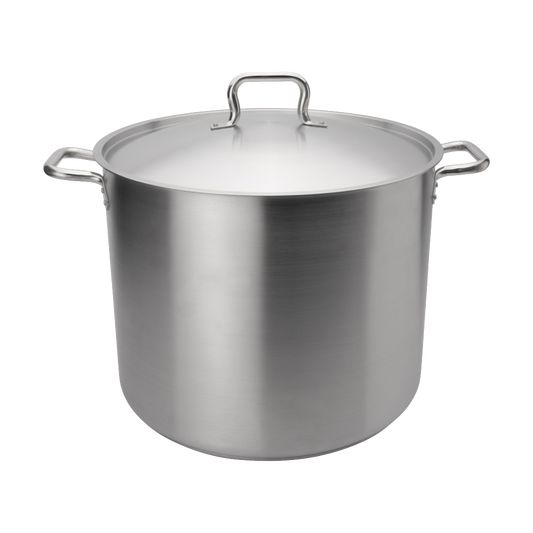 Browne 5733932 Elements Stainless Steel Stock Pot with Cover 14" Dia., 32 qt