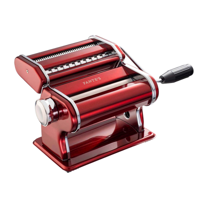 Fante's Steel Aunt Gina's Pasta Machine with Double Cutter, Red