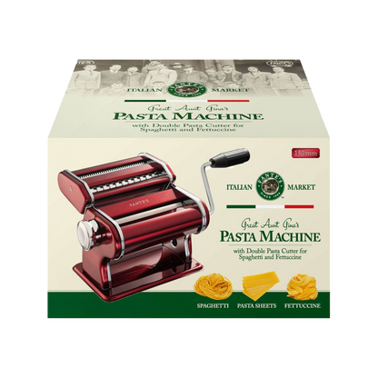 Fante's Steel Aunt Gina's Pasta Machine with Double Cutter, Red