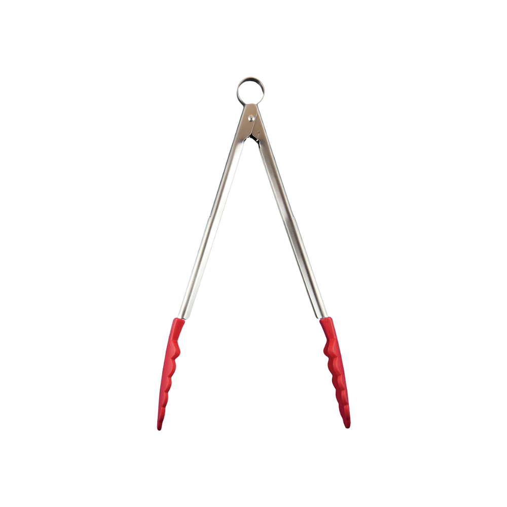 Browne 74708605 Cuisipro Red Silicone Locking Utility Tongs, 9.5"