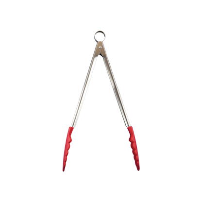 Browne 74708605 Cuisipro Red Silicone Locking Utility Tongs, 9.5"