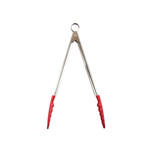 Browne 74708605 Cuisipro Red Silicone Locking Utility Tongs, 9.5"