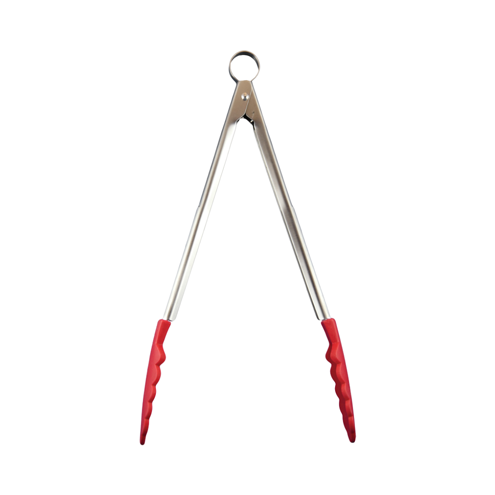 Browne 74708705 Cuisipro Red Silicone Locking Utility Tongs, 12"