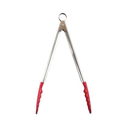 Browne 74708705 Cuisipro Red Silicone Locking Utility Tongs, 12"