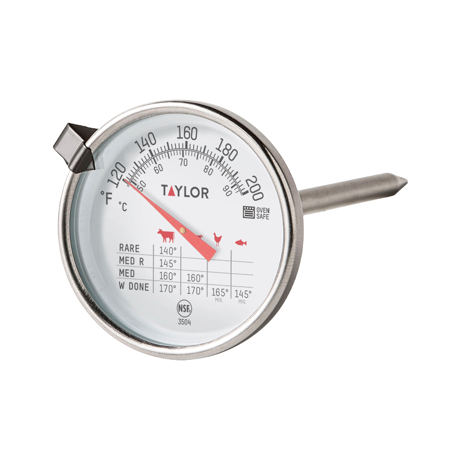 Taylor 3504FS 2" Dial Oven-Safe Meat Thermometer with 4-1/2" Stem, 120°F to 210°F