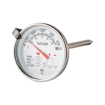 Taylor 3504FS 2" Dial Oven-Safe Meat Thermometer with 4-1/2" Stem, 120°F to 210°F