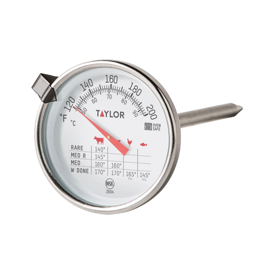 Taylor 3504FS 2" Dial Oven-Safe Meat Thermometer with 4-1/2" Stem, 120°F to 210°F