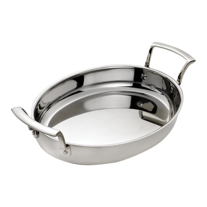 Browne 5724177 Thermalloy Tri-Ply Stainless Steel Oval Roast Pan 12" x 10", 2.6 qt