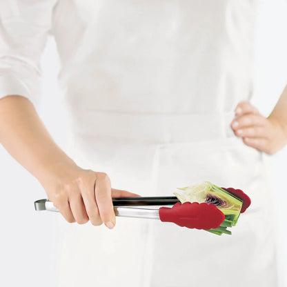 Browne 74708605 Cuisipro Red Silicone Locking Utility Tongs, 9.5"