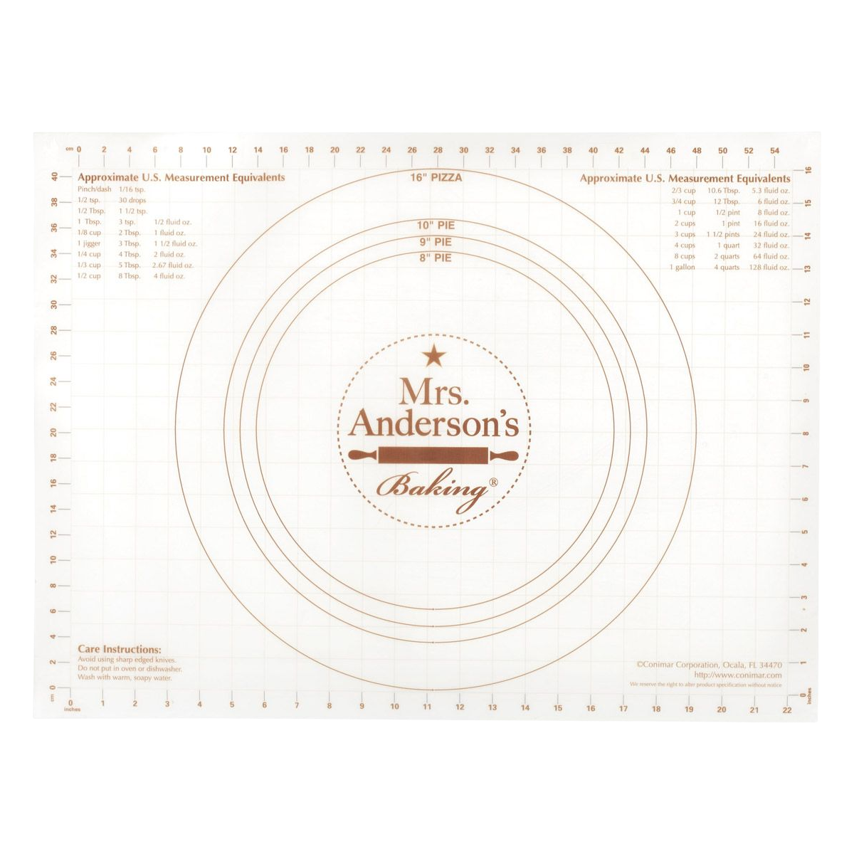 Mrs. Anderson's Baking Non-Slip Plastic Pastry Rolling Mat with Measurement Guides, 18" x 24"