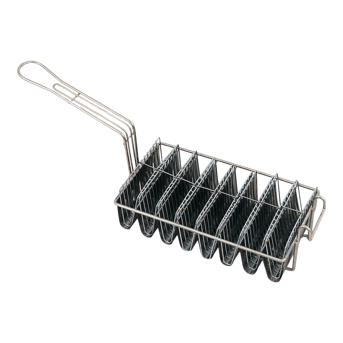 Browne 79218 Polished Chrome 8-Shell Taco Fry Basket, 12" x 6.5" x 3"