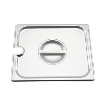 Browne 575539 Stainless Steel Notched Steam Table Pan Cover with Handle, 1/2 Size