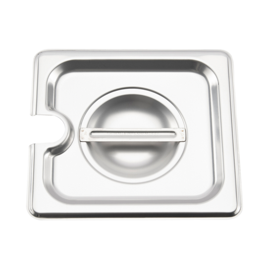 Browne 575569 Stainless Steel Notched Steam Table Pan Cover with Handle, 1/6 Size
