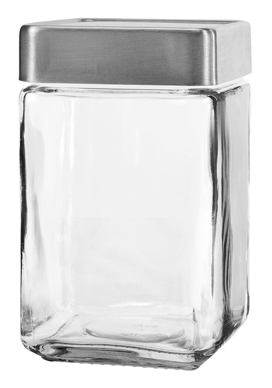 Anchor Hocking Stackable Square Jar with Metal Cover  1.5 Qt. 85754