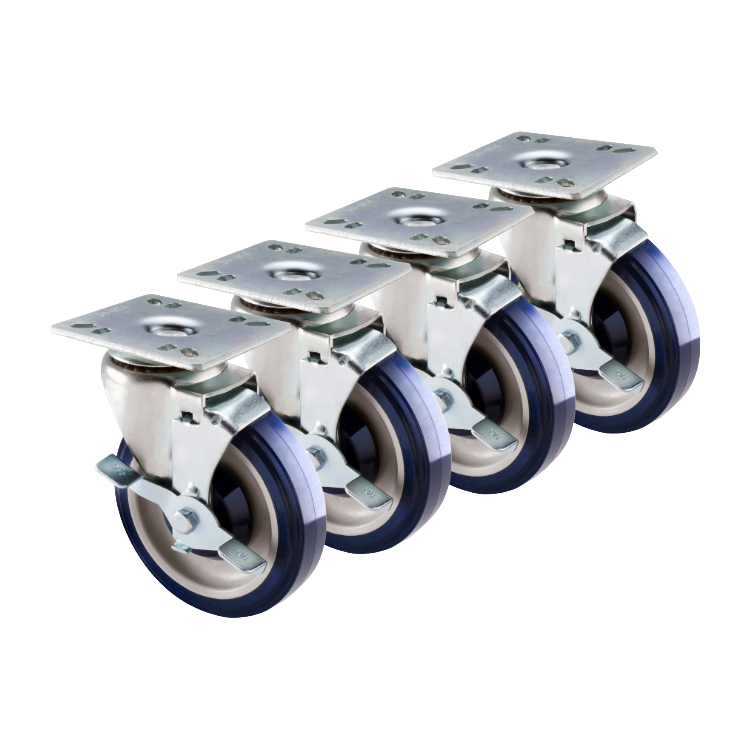 Krowne Economy Series 5" Swivel Casters with Brake, 3-1/2" x 3-1/2" Plate (Set of 4)