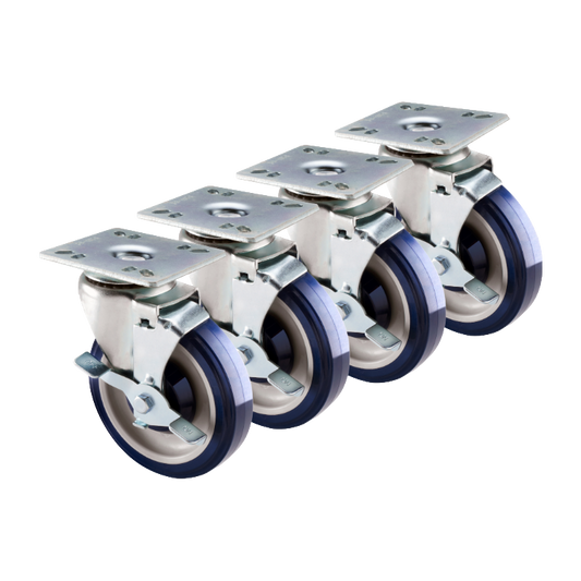 Krowne Economy Series 5" Swivel Casters with Brake, 3-1/2" x 3-1/2" Plate (Set of 4)
