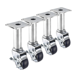 Krowne 3" Adjustable Height Swivel Casters with Brake, 3-1/2" x 3-1/2" Plate (Set of 4)
