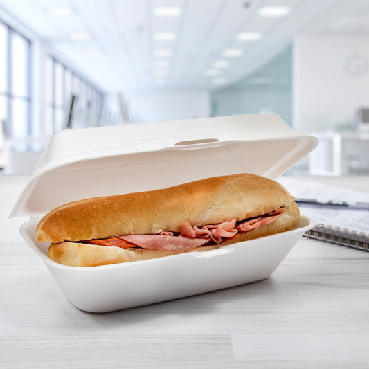 Dart Mfg. Foam Hinged One Compartment Hoagie Container 10" x 5 1/4" x 3" 99HT1R - 500/Case