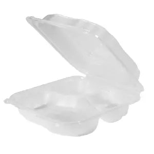 Genpak Clover XL Clear Plastic Hinged Container 3 Compartment 9" x 9" x 3" CLX399-CL - 150/Case