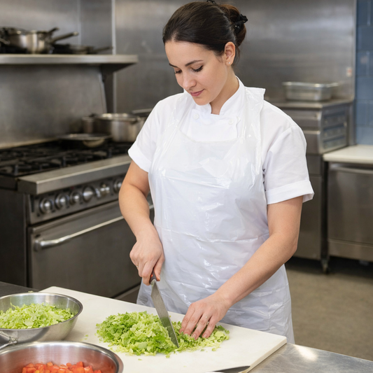 Aprons Poly Embossed 28 x 46 White - 100/Box