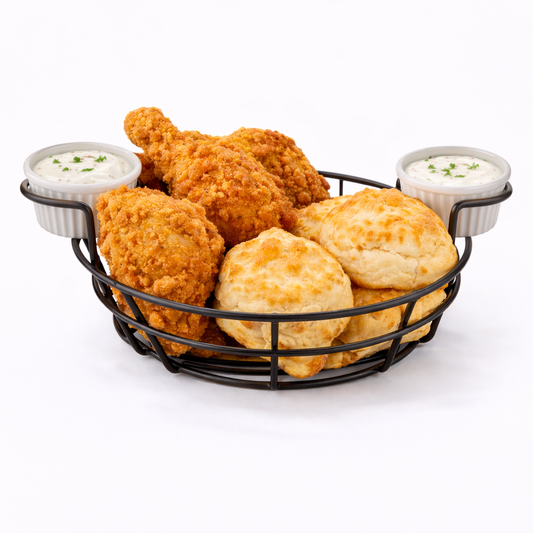 American Metalcraft Inc. Round Birdnest Basket With Ramekin Holder Black 8" BSKB80