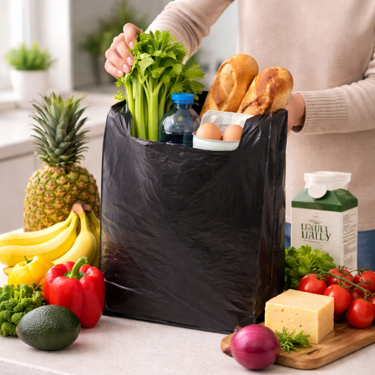 Self Open Plain T-Shirt Plastic Bag Black 1/8 Size - 750/Case