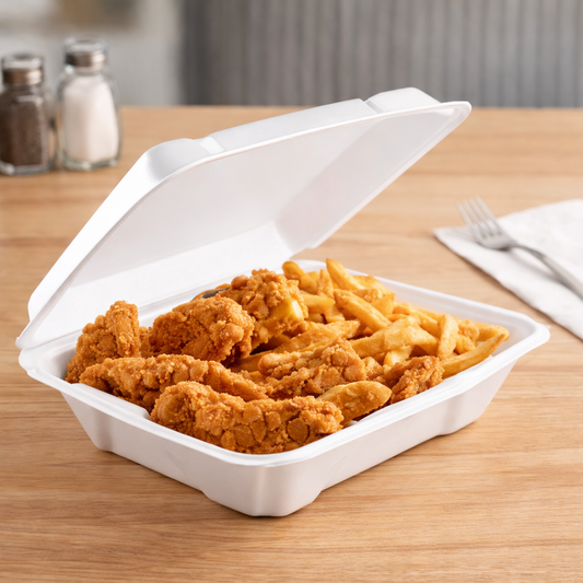 Ecopax Foam Hinged One Compartment Carryout Container White 9" x 6" x 3" 205 - 200/Case