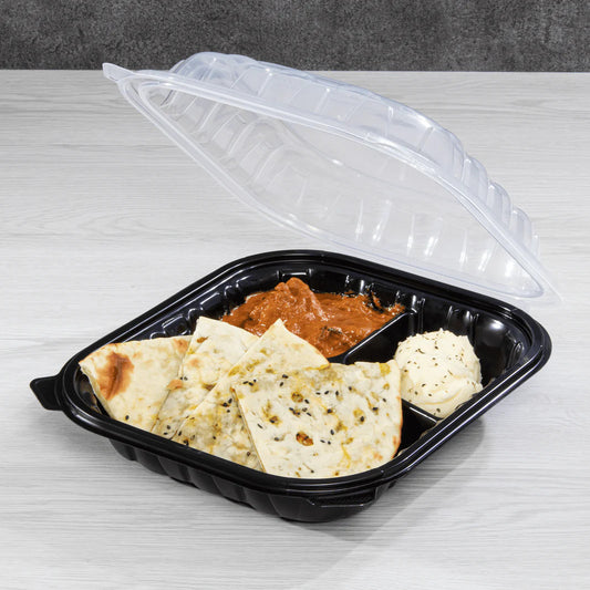 Microwaveable Container Hinged 3 Compartment 10" x 10" x 3" - 100/Case