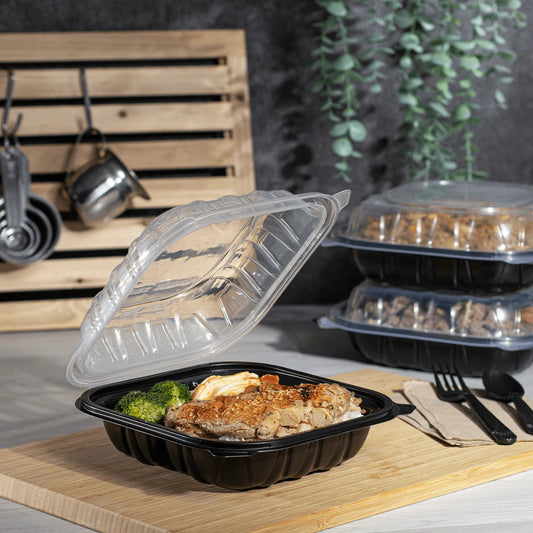 Microwaveable Container Hinged 3 Compartment 8" x 8" x 3" - 100/Case