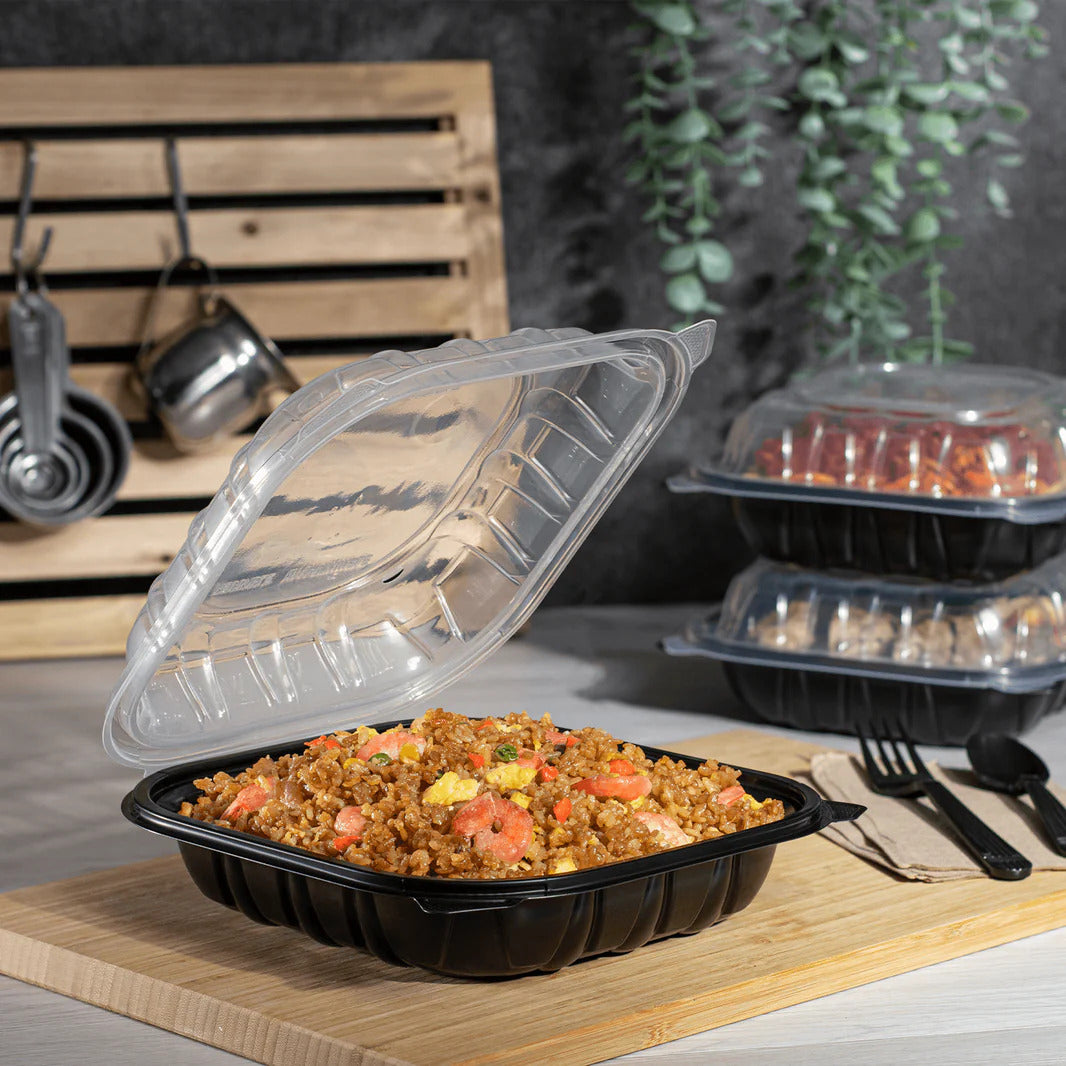 Microwaveable Container Hinged 1 Compartment 9" x 9" x 3" - 100/Case