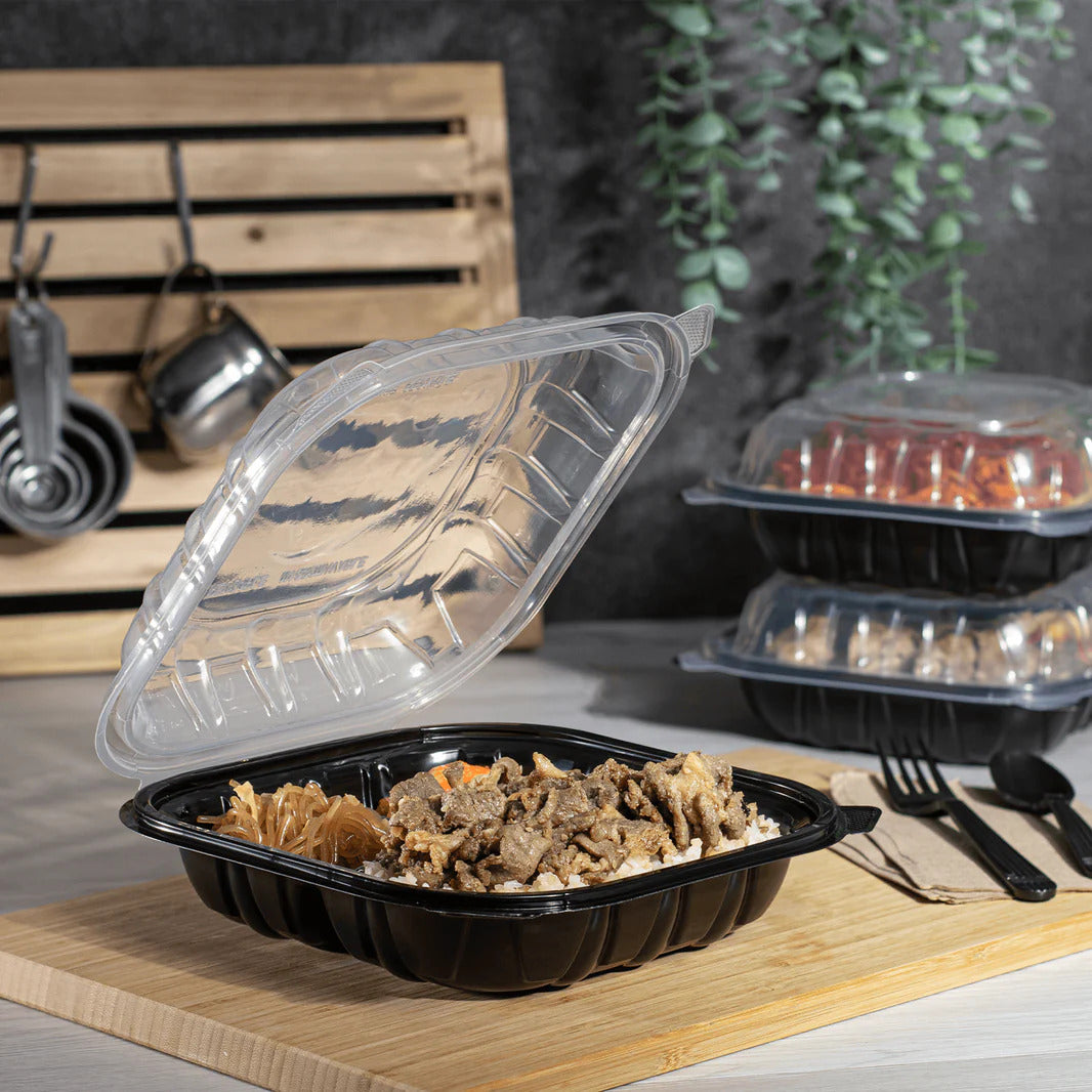 Microwaveable Container Hinged 3 Compartment 9" x 9" x 3" - 100/Case