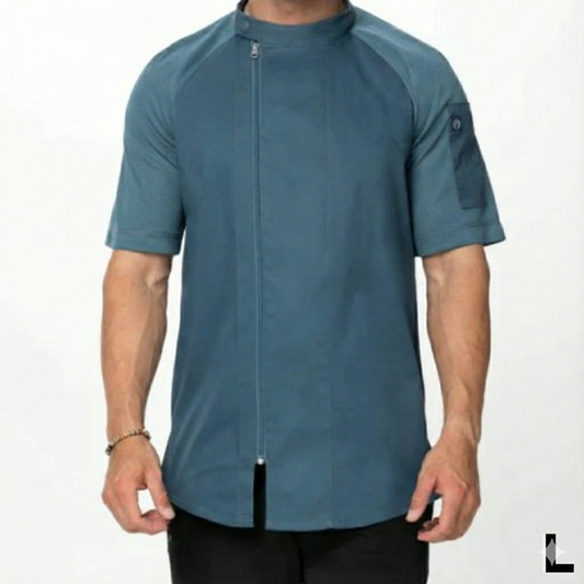 Chef Works Varkala Short Sleeve Chef Coat Teal Large CBZ03-NAT-L