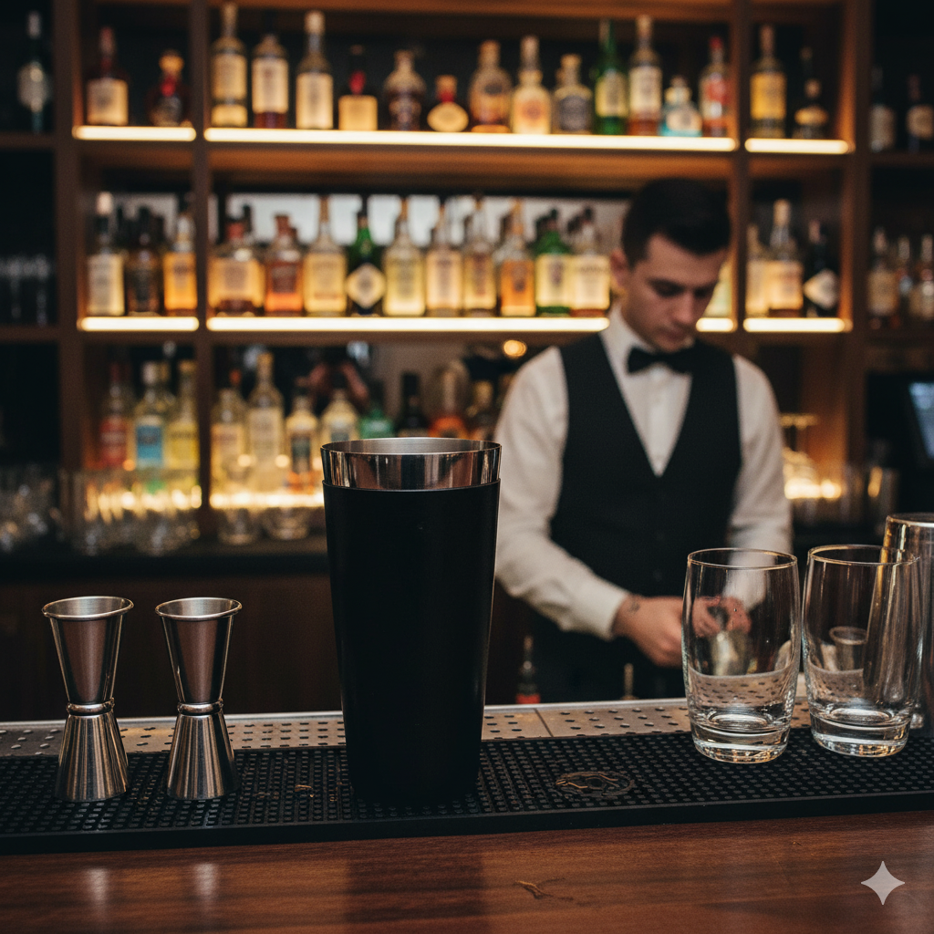 Winco Bar Shaker Black Stainless Steel With Plastic Coating 28 oz. BS-28P